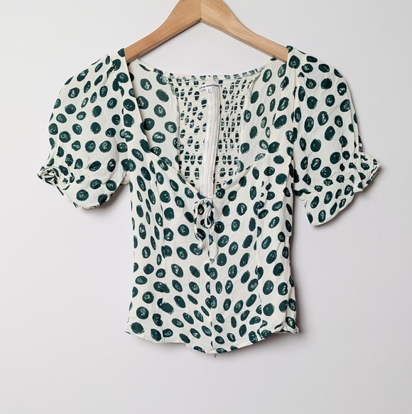 REFORMATION Delevan Top Tapioca Polka Dot Green White 0 - Picture 5 of 11